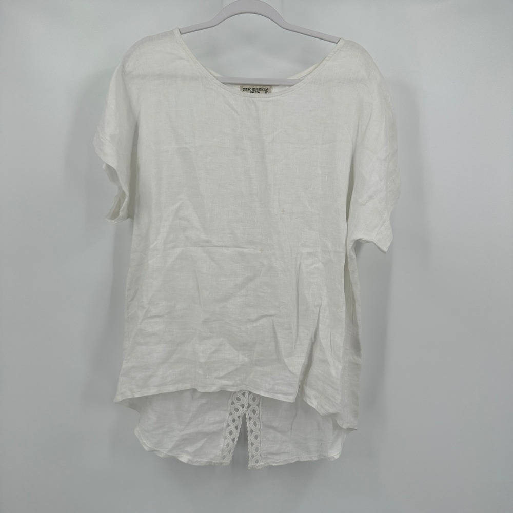 Womens Lagenlook Linen Top Size‎ L Italy Boho Artsy White Oversized Tunic